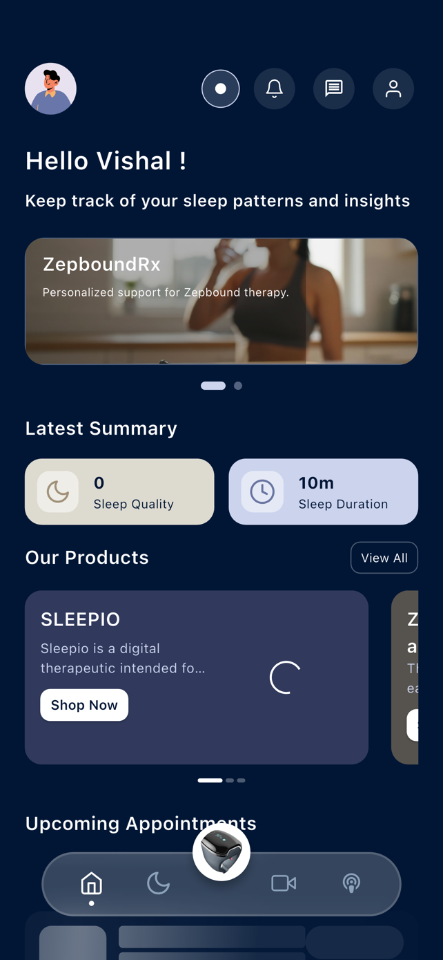 SleepMD app — home screen